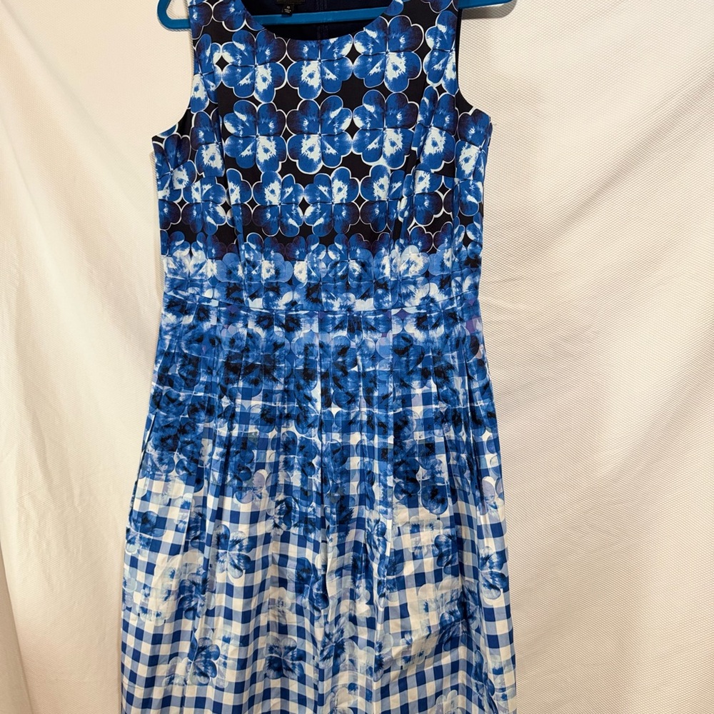 Talbots Vibrant Blue and Black Patterned Dress